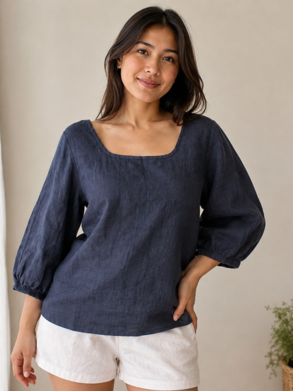 Terzo Millennio Italian Linen Cottagecore Quiet Luxury Square Neck Puff Sleeve S